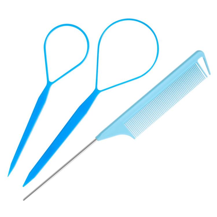 3 PCS/Set Steel-tail Highlight Comb & Topsy Tail Tool for Hair Braiding, Hook Tip, Flat Tip