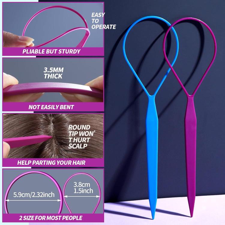 3 PCS/Set Steel-tail Highlight Comb & Topsy Tail Tool for Hair Braiding, Hook Tip, Flat Tip
