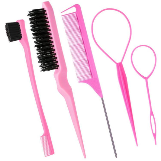 5 PCS/Set Hair Styling Kit Steel Pin Tail Comb & Eyebrow Brush & Hair Loop Tool, Hook Tip, Flat Tip