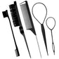 5 PCS/Set Hair Styling Kit Steel Pin Tail Comb & Eyebrow Brush & Hair Loop Tool, Hook Tip, Flat Tip
