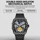 Men's double-sided skeleton mechanical watch with black carbon-fiber case
