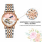 Women’s bracelet watch with rose gold accents, open-work dial and floral second hand