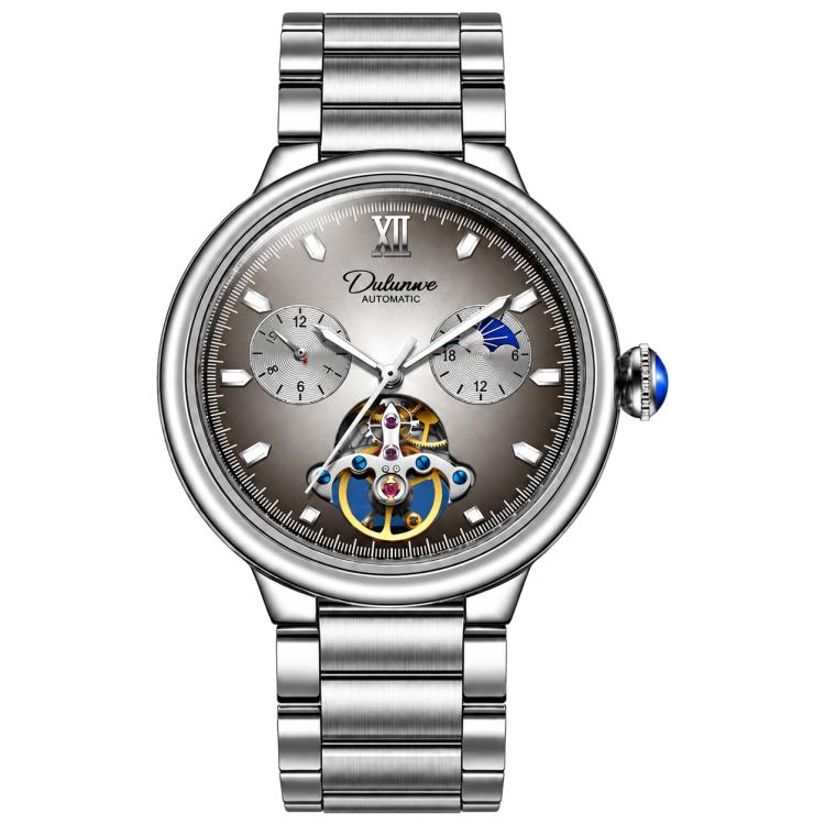 Men's automatic mechanical watch with taupe dial and silver steel bracelet