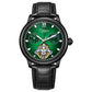 Men's automatic mechanical watch with green dial and black leather strap