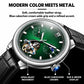 Men's automatic mechanical watch with green open-heart dial and black leather strap