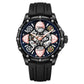 Clover-shaped skeleton automatic mechanical watch with black silicone strap, dark dial accents