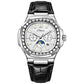 Men's diamond-look nautilus automatic watch, white dial, black leather strap