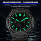 Dulunwe diamond-set Nautilus men's automatic watch with black case, green glow dial, black strap