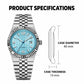 Men's automatic mechanical watch with blue honeycomb dial and steel link bracelet