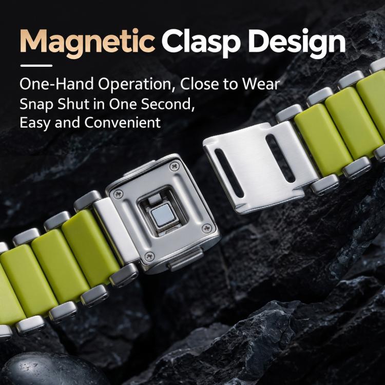 Zinc Alloy Hybrid Silicone Magnetic Buckle Watch Band, 22mm