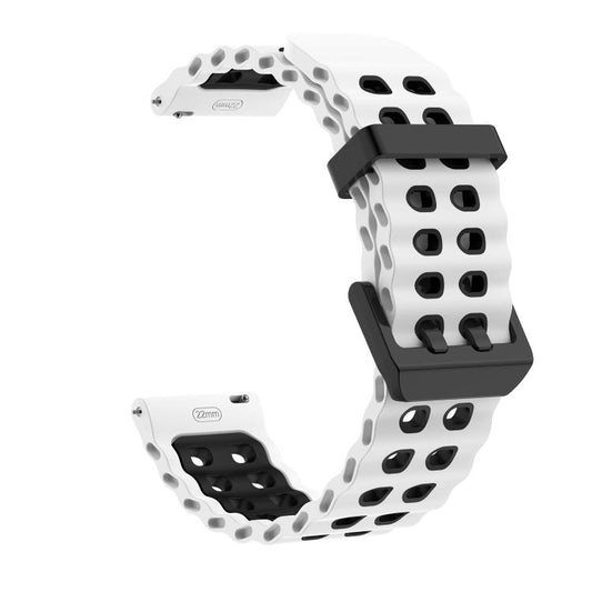 Ocean Two Color Dual-Hole Black Buckle Silicone Watch Band, 20mm, 22mm
