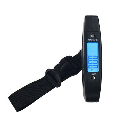Digital luggage belt scale with blue LCD display and ON/TARE buttons