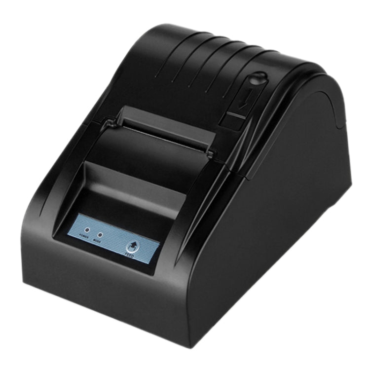 Black portable thermal receipt printer with front paper bay and open cover