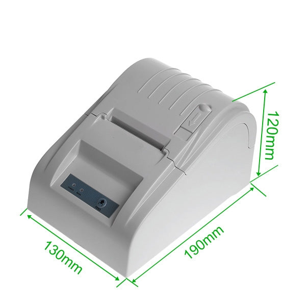 Gray thermal receipt printer with dimension indicators: 190mm x 120mm x 130mm