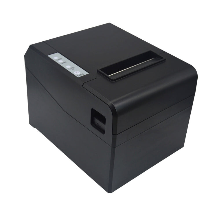 Black thermal receipt printer with status buttons on the left side