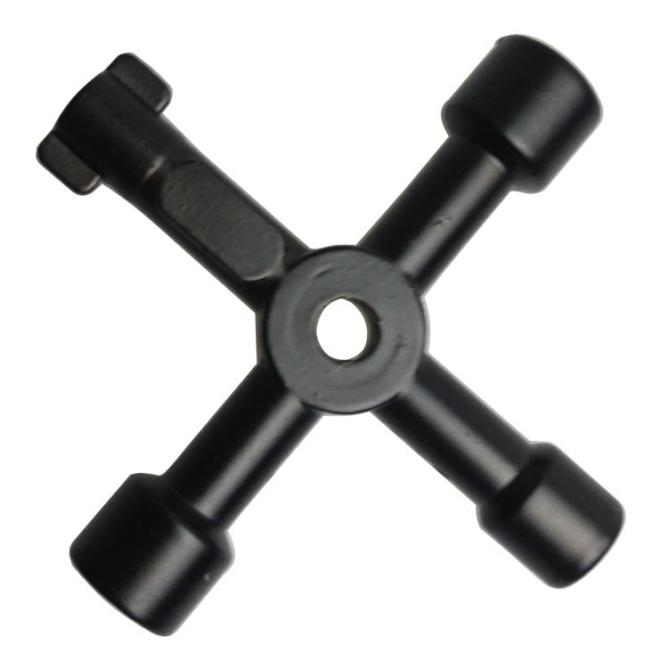 4-in-1 multifunctional cross key wrench, black metal cross tool with central hole