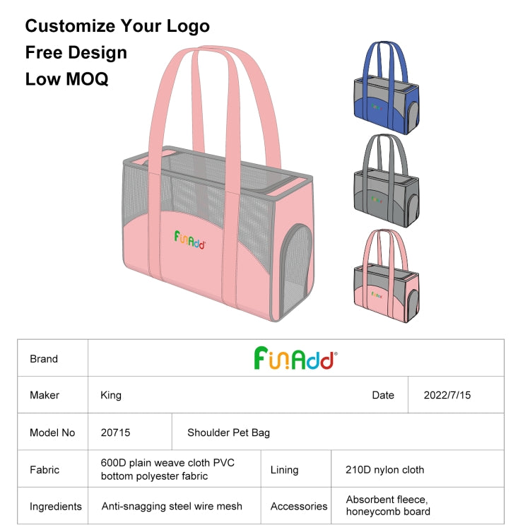 Set of portable pet carrier bags in pink, blue, and grey with mesh panels and handles