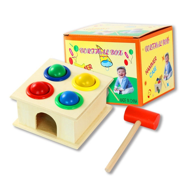 Wooden percussion knocking table with mallet and printed packaging box
