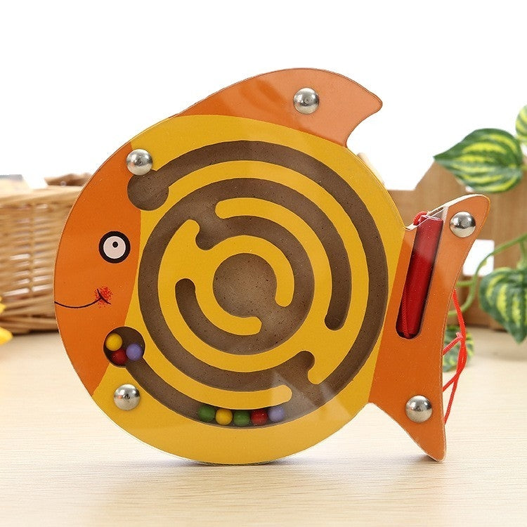 Children Puzzle Toy Wooden Magnetic Small Size Animal Maze, Frog, Duck, Fish, Owl, Ladybug, Tortoise, Monkey, Apple, New Small Fish, Starfish, New Apple, Snail