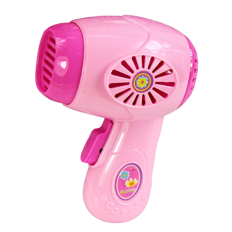 Pink mini hair dryer pretend-play toy with flower vent and side control switch