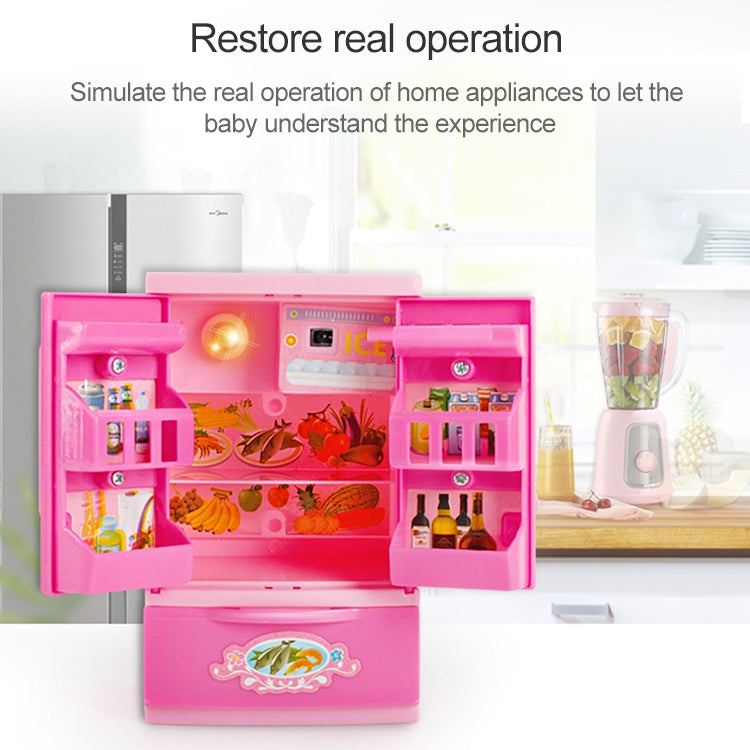 Pink pretend-play appliance set with open cabinet and hair dryer-style toy
