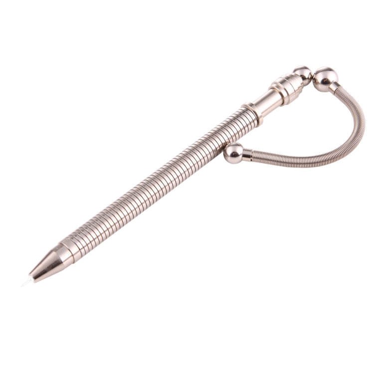 Metal magnetic fidget pen with coiled spring and finger loop, pointed tip