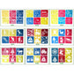 Kids plastic stencil set with assorted colorful icon tiles, multiple designs included