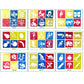 Assorted children's plastic drawing stencil cards with colorful animal, vehicle, and holiday icons