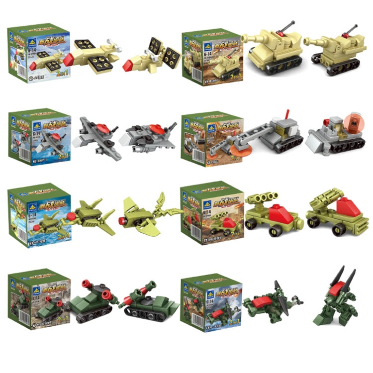 Building block set boxes with assembled green and yellow vehicle models and accessories