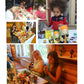 Children painting wooden nesting dolls at a craft table with stacked pieces