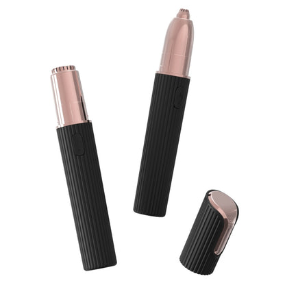 Portable electric eyebrow trimmer, black handle with rose-gold cutting head