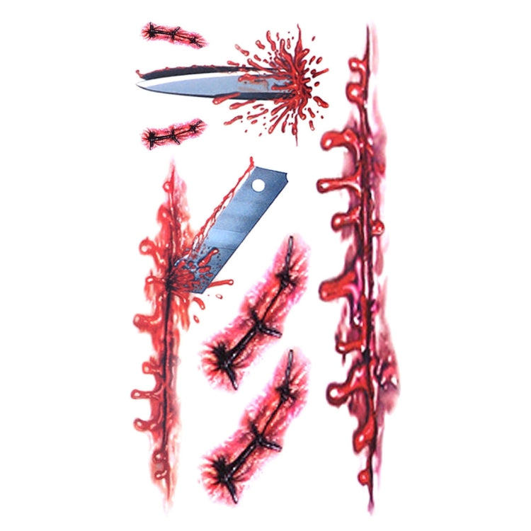 Temporary wound scar tattoo stickers set with blood dripping and stitched cuts on a sheet
