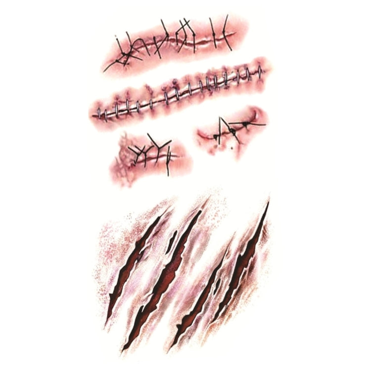 Temporary wound scar tattoo stickers set with stitched cuts, scratches, and scars