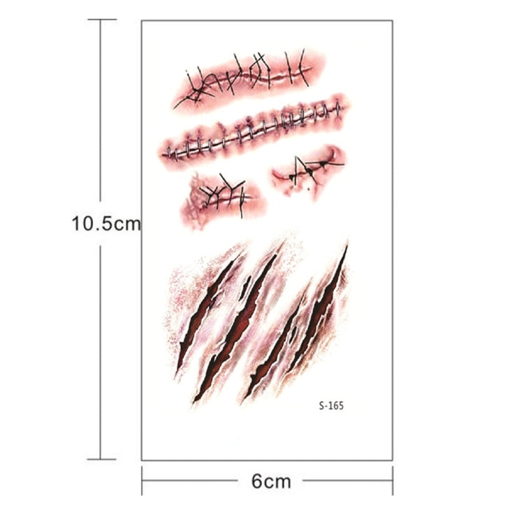 Wound scar tattoo stickers sheet, S-165: stitched cuts, scratches, and scars (10.5cm)