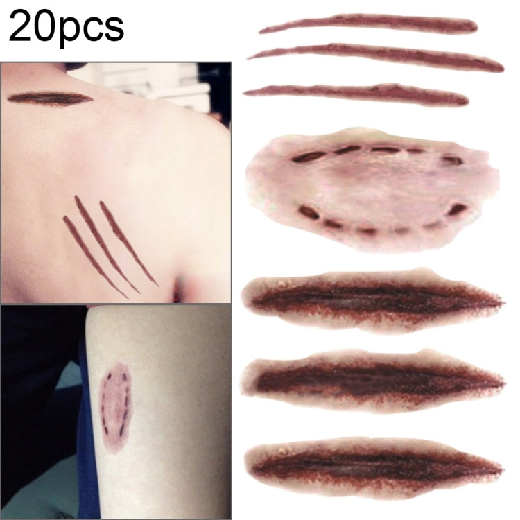 Set of 20 temporary wound scar and scratch tattoo stickers on skin
