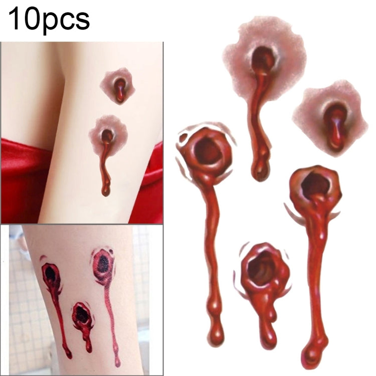 10-piece temporary tattoo stickers: realistic bullet wound blood designs