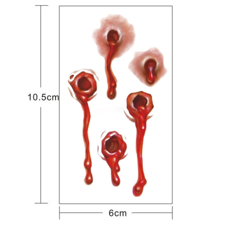 Bullet wound blood temporary tattoo sticker sheet, about 10.5 x 6 cm