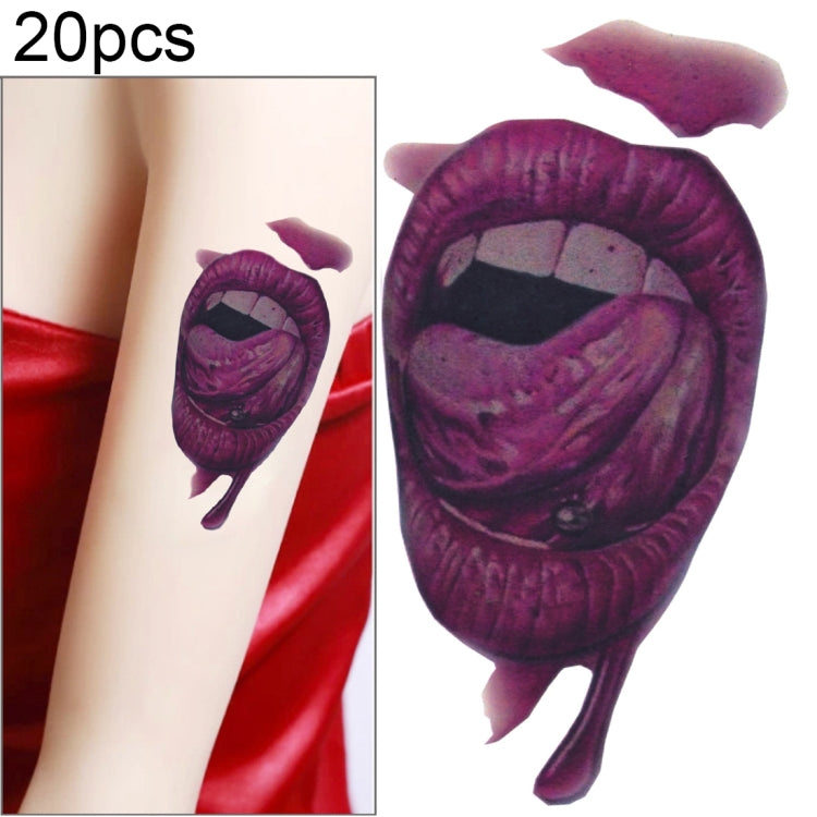 Temporary Halloween mouth wound tattoo sticker with purple bloodshot eye, shown on arm
