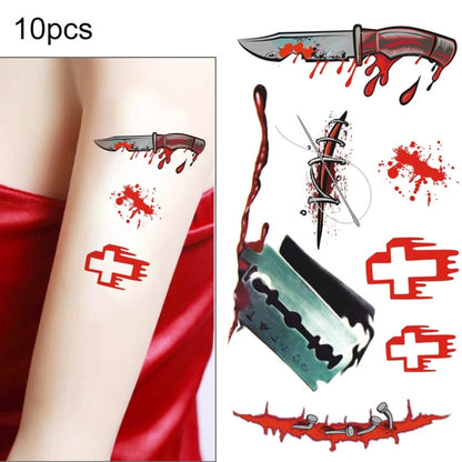 10-pack temporary blood wound and scar tattoo stickers with red cross marks