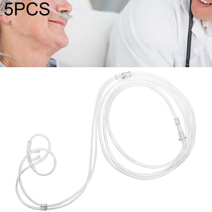 Disposable double-hole nasal oxygen tube, 5-pack, clear tubing with nasal prongs