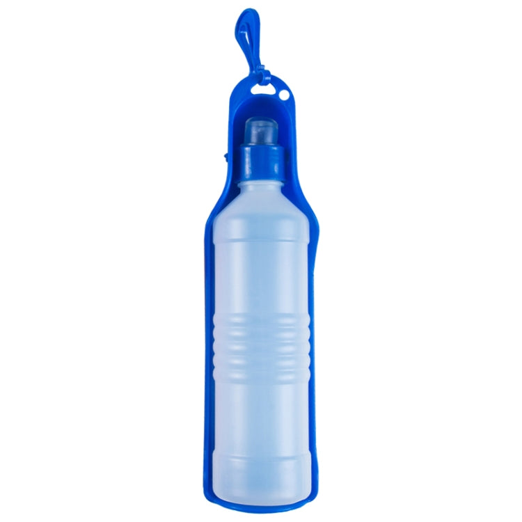 Blue-and-clear 250ml portable pet water bottle with clip loop and squeeze bottle body