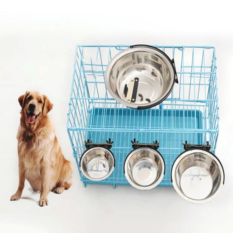 Stainless steel hanging dog feeding bowl set with multiple bowls and cage mount