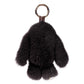 Black rex rabbit plush keychain pendant with round metal key ring on top