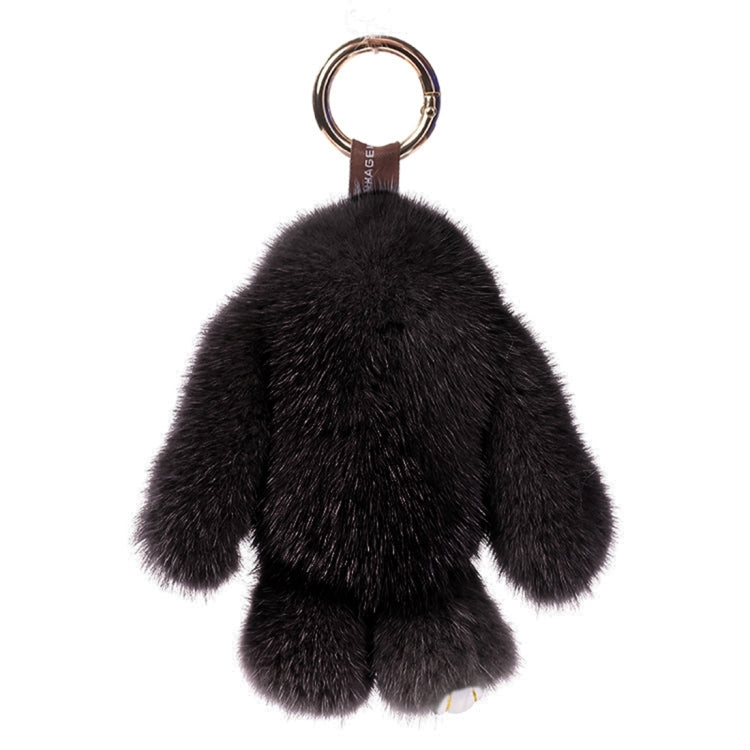 Black rex rabbit plush keychain pendant with round metal key ring on top