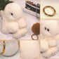 White rex rabbit plush keychain pendant with gold-tone key ring