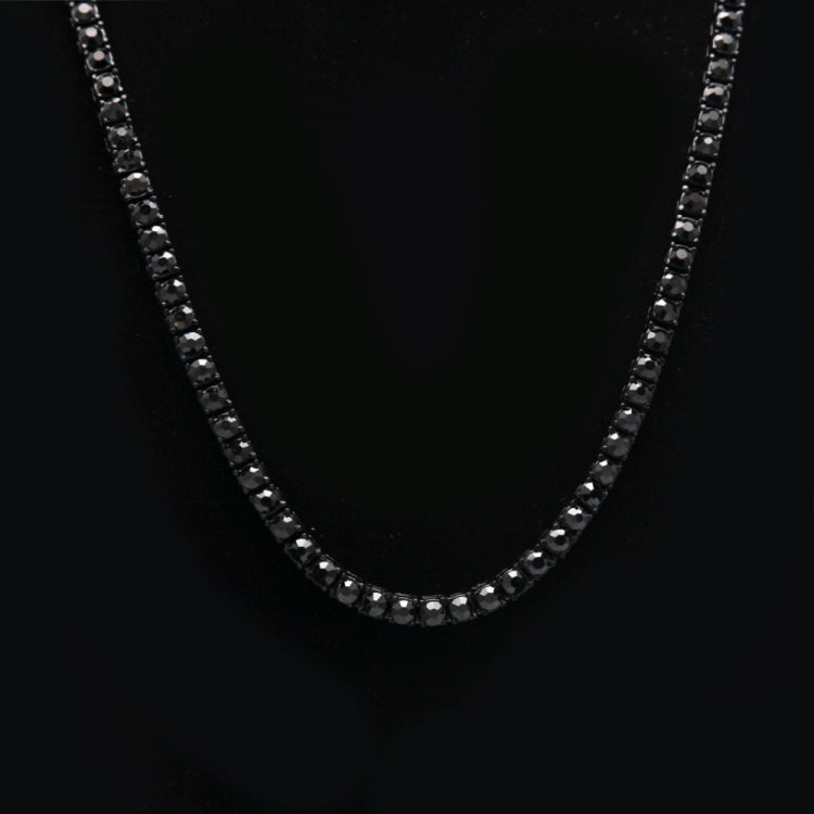 Black single-row crystal chain necklace with tennis-style sparkle