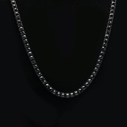 Black single-row crystal chain necklace with tennis-style sparkle