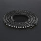 Black rhinestone link chain necklace with small square settings and clasp detail