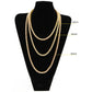 Gold-tone rhinestone chain necklace on mannequin bust, multi-length display