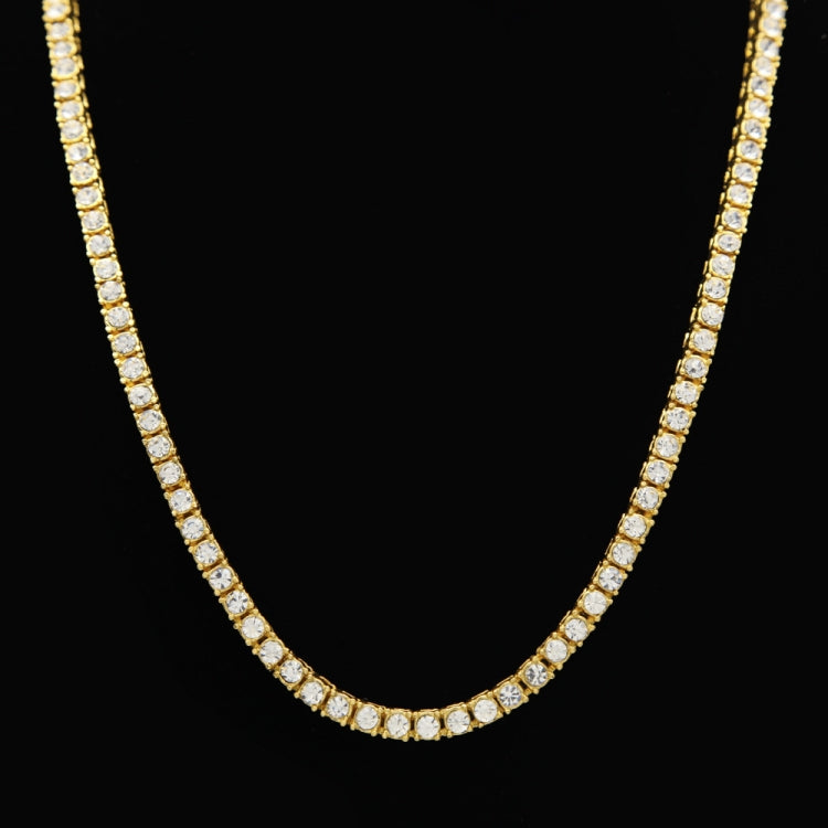 Gold-tone rhinestone tennis-style chain necklace with smooth U-shaped curve